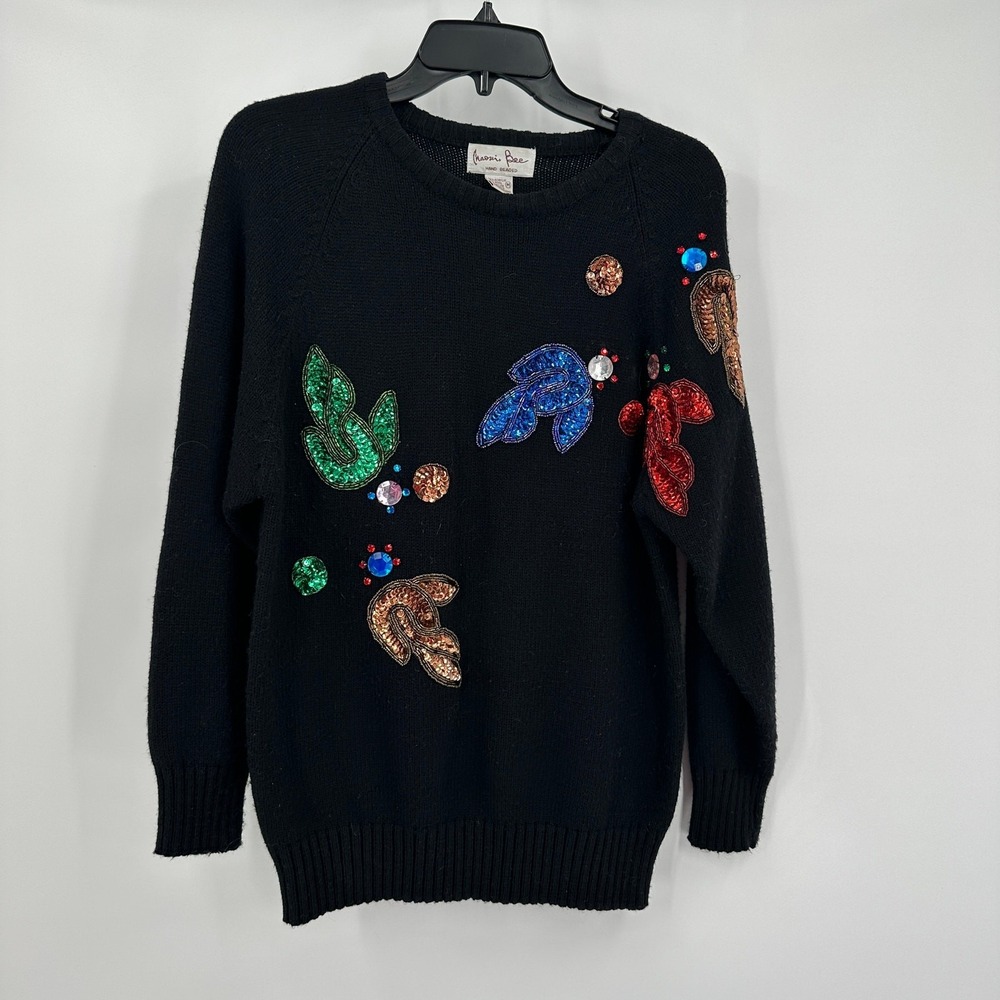 Naomi Bee Womens Vintage Hand Beaded Maximalist Sweater Size‎ M Artsy Eclectic